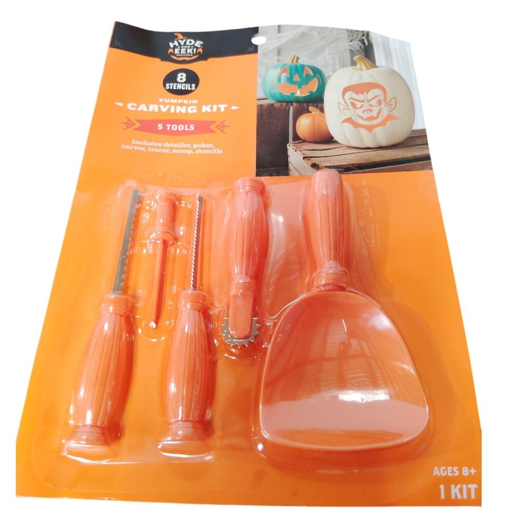 Hyde & EEK! Boutique Halloween Pumpkin Carving Kit – 8 Stencils – 5 Tools